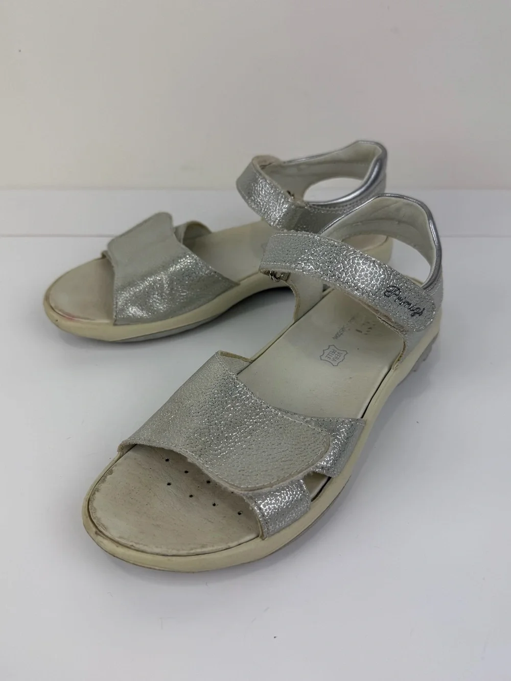 Primigi Silver Metallic Leather Sport Sandals Big Kid US 3 EU 34